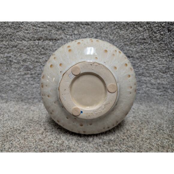 Vintage MCM pottery Vase Textured Cream Tan Pottery Lava Glaze Ceramic Brutalist - Picture 7 of 10